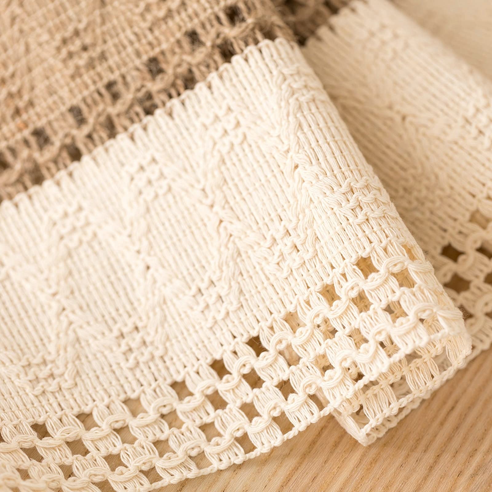 Tischläufer Hochzeit Baumwollleinen, Tischläufer Landhausstil 30x220 cm, Zweifarbig Gewebt mit Quasten