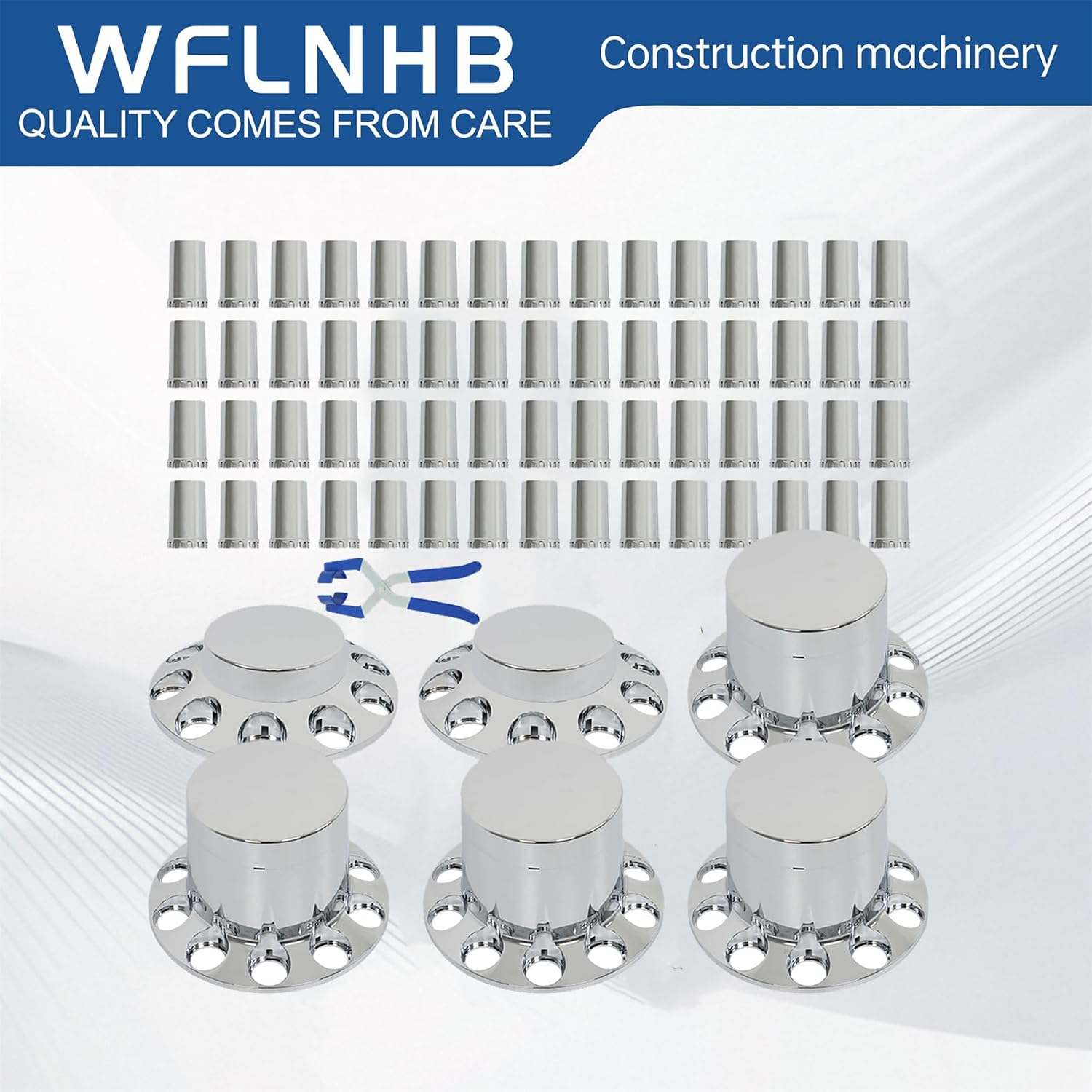 WFLNHB Chrome Hubcap Covers Kit 2 Front 4 Rear 33mm Flat Lug Nuts Replacement for Semi-Trailers Trucks