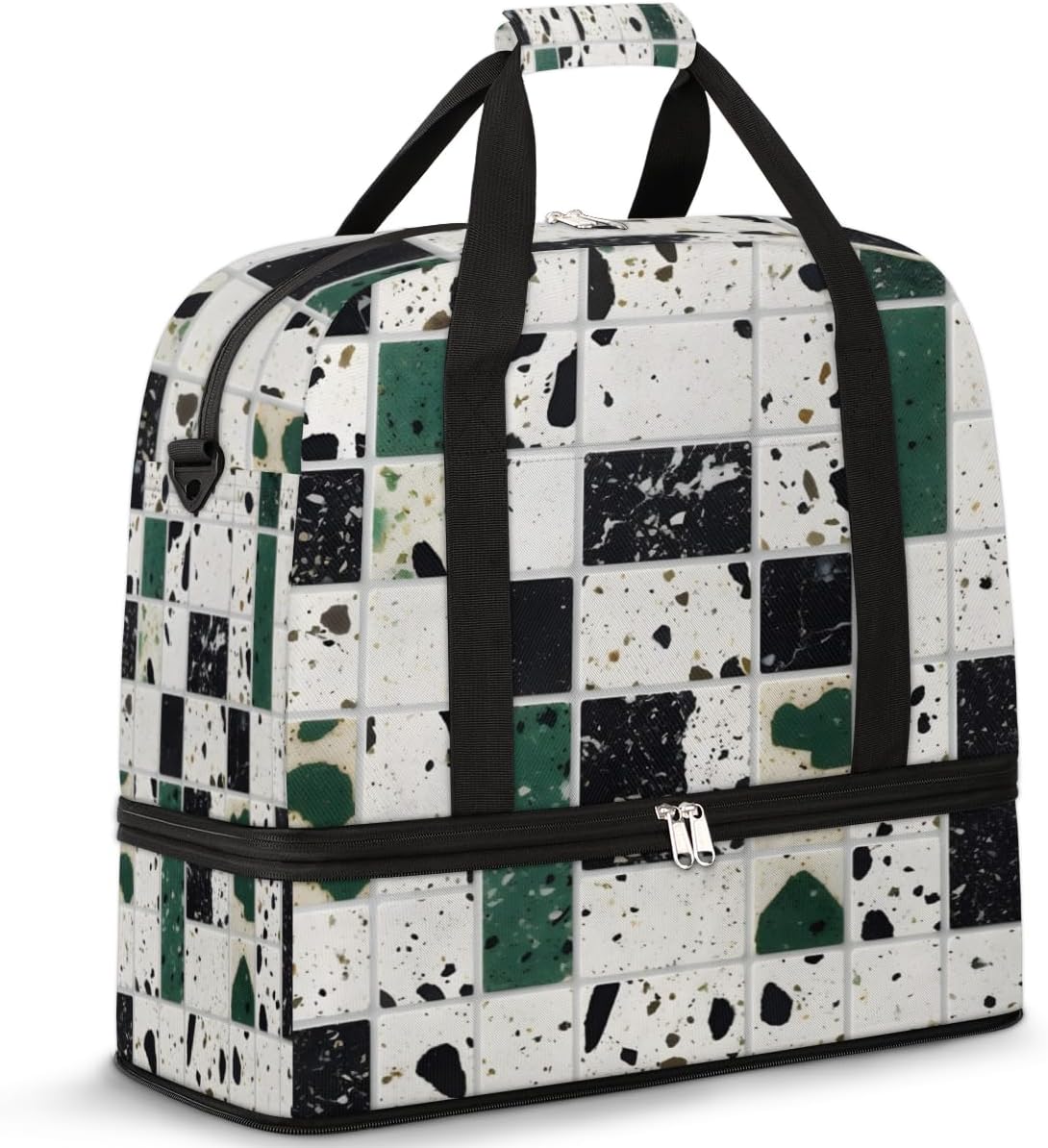 QsirBC Marble Art Gym Bag for Women Duffle Tote with Shoes Compartment Men Weekender Duffel for Dance Travel Sports Swimming Overnight