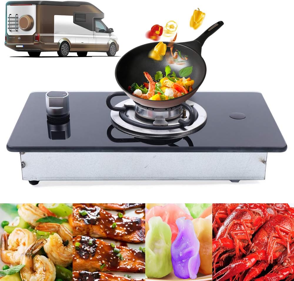 TFCFL GR-B002 Gas Stove High Gas Cooktop Gas Hob Stove Boat Caravan RV Camper LPG Gas Stove Hob With Tempered Glass 200 * 365 * 70mm/7.9 * 14.4 * 2.8'' Only Use for LPG Gas