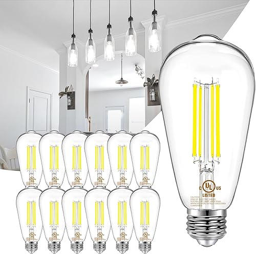 Miniatura 15 de DAYBETTER Paquete de 12 bombillas LED Edison vintage, bombilla LED E26 equivalente a 60 W, bombillas LED regulables, alto brillo 800 LM, blanco