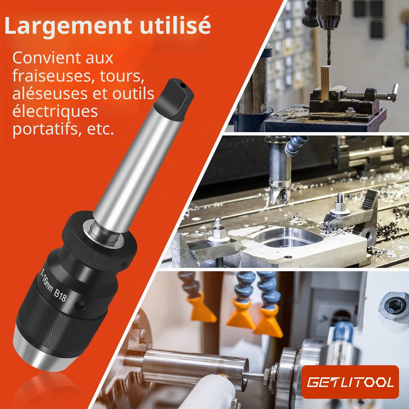 GETLITOOL Mandrin de Perçage de Tour sans Clé à Serrage Automatique 1-16mm Super Précis MT3 -B18 Arbre pour tour MK3