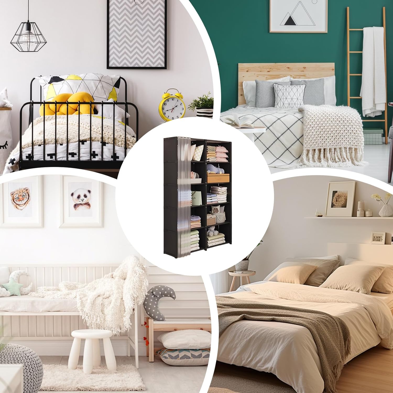 防塵クローゼットワードローブ-ポータブル衣類ラック収納棚、耐久性のあるワードローブ衣類ラックオーガナイザー、折りたたみ式衣類収納ユニ