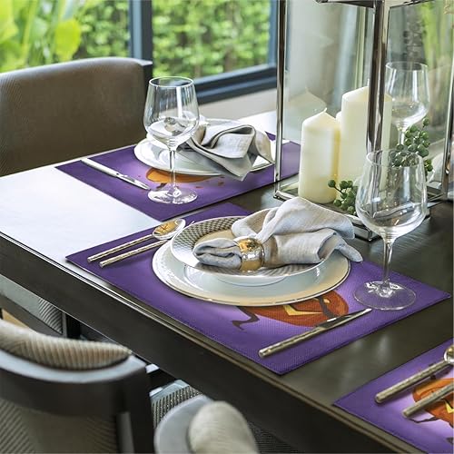 Miniatura 5 de Happy Halloween Pumpkin Lantern Placemats Set of 6 Fabric Placemats Square Placemat for Kitchen Table Heat Resistant, Easy to Clean Table Placemats