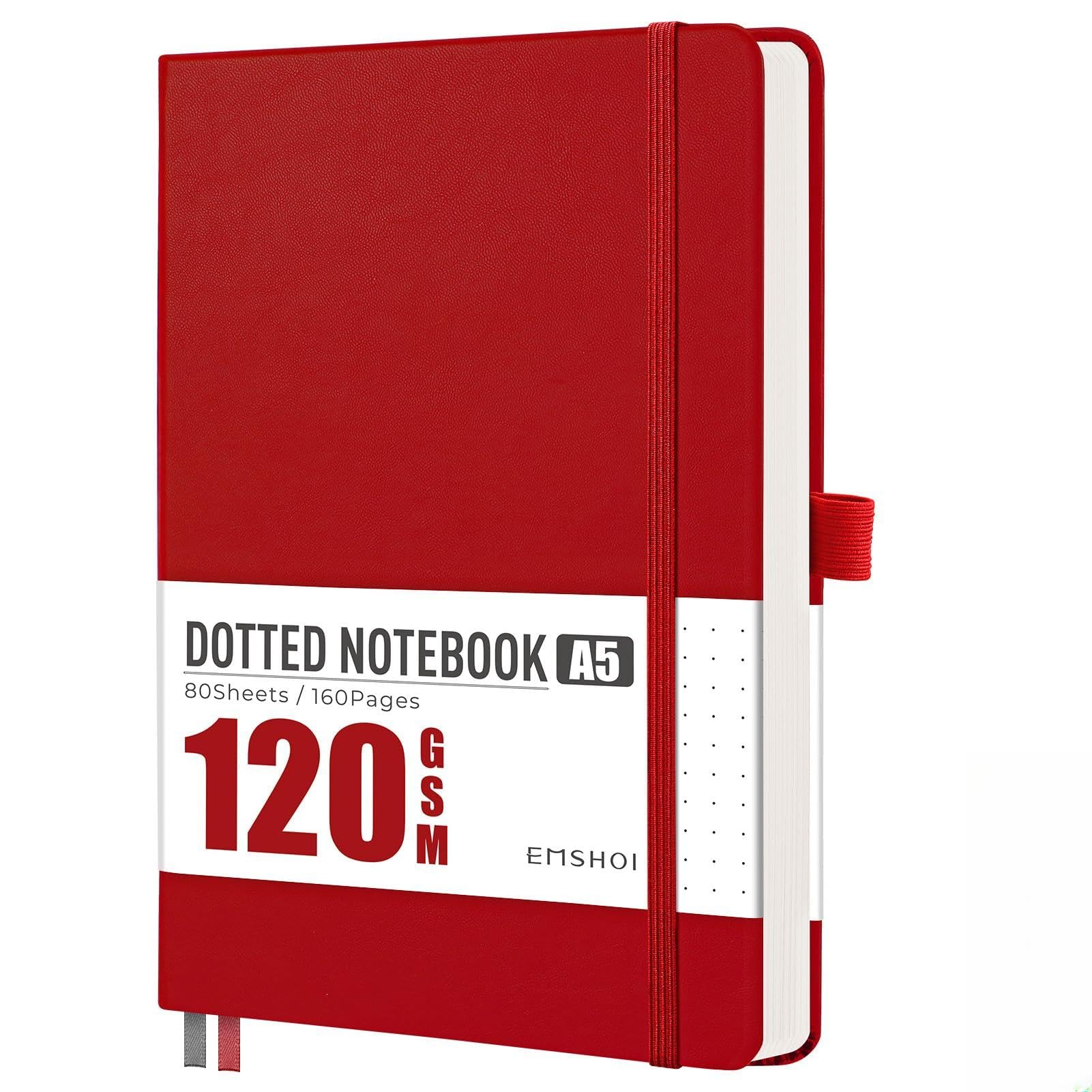EMSHOI A5 Notebook Blank Journal - 120 GSM Hardcover Leather Sketch Book with Doodle Stencil, 160 Pages Unlined, Plain Art Sketchbook for Women Men Work School Drawing, 14.5 x 21cm - Red