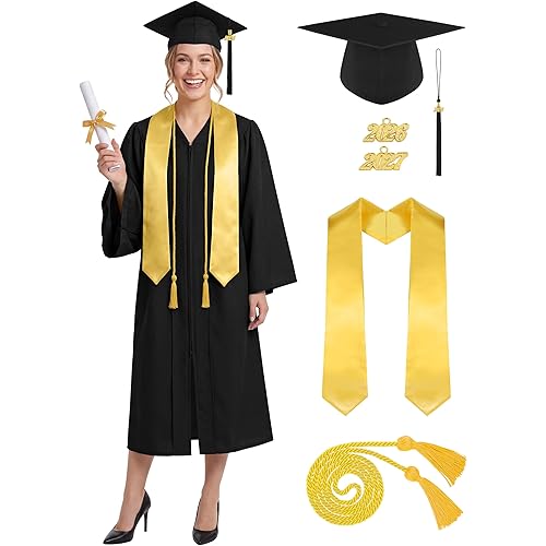 Aneco 2026 Unisex Matte Adult Graduation Gown Cap Tassel Sash Honor Cord Set for High School and Bachelor