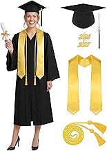 Aneco 2026 Unisex Matte Adult Graduation Gown Cap Tassel Sash Honor Cord Set for High School and Bachelor