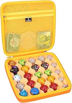 Toy Organizer Storage Case Compatible for Bakugan Figures, BakuCores, Armored Alliance, Geogan Rising, Mini Toys Holder Bakugons Box for 25pcs with Accessories Mesh Pocket (Box Only, Orange)