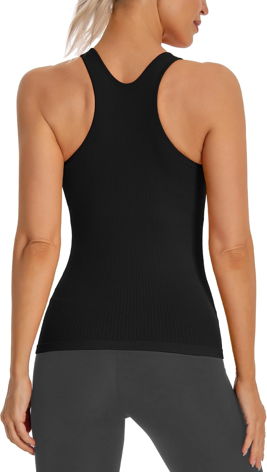 MathCat Seamless Workout Tank Top for Women with Built in Bra, Padded Racerback Ribbed Athletic Yoga Camisole (XS-XL)