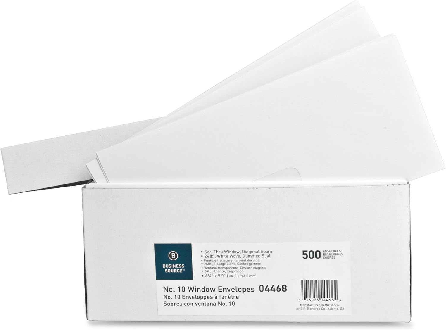 Business Source No. 10 Diagonal Seam Window Envelopes(Pack of 500)