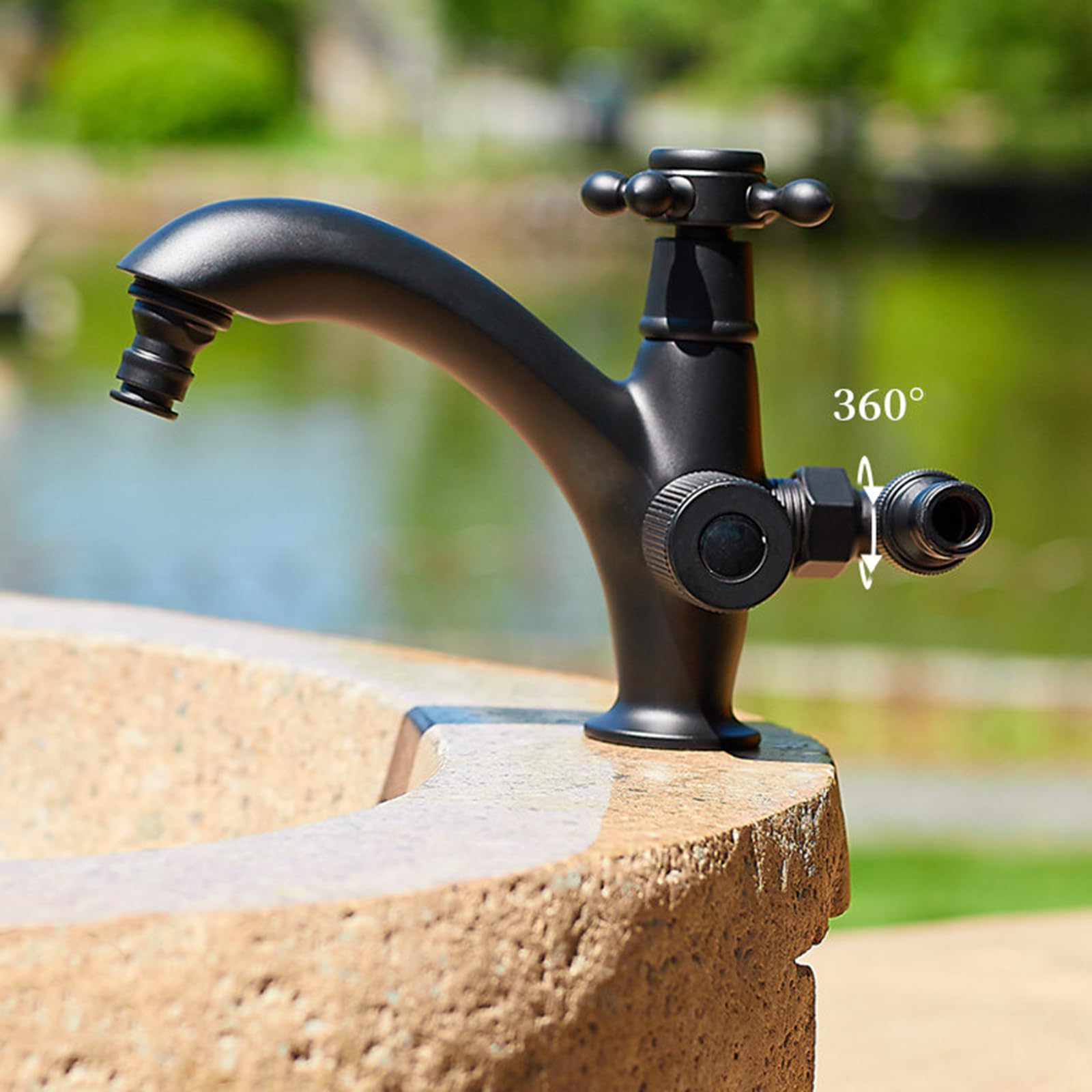 Grifo para Exterior con Doble Salida Giratorio De 360° Grifo Fuente Jardin Orificio Único Adecuado para Lavadora,Antigüedad