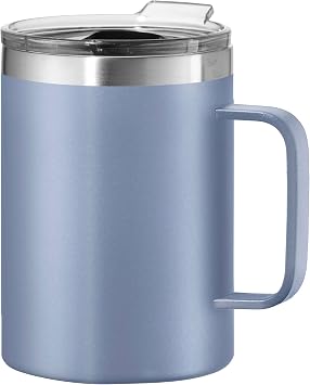 OGGI ThermoMug Stainless Steel Insulated Mug- Double Wall Vacuum Insulated w/Handle & Lid, Coffee Cup, Camping Mug, Travel Thermos, 14oz420ml, Blue
