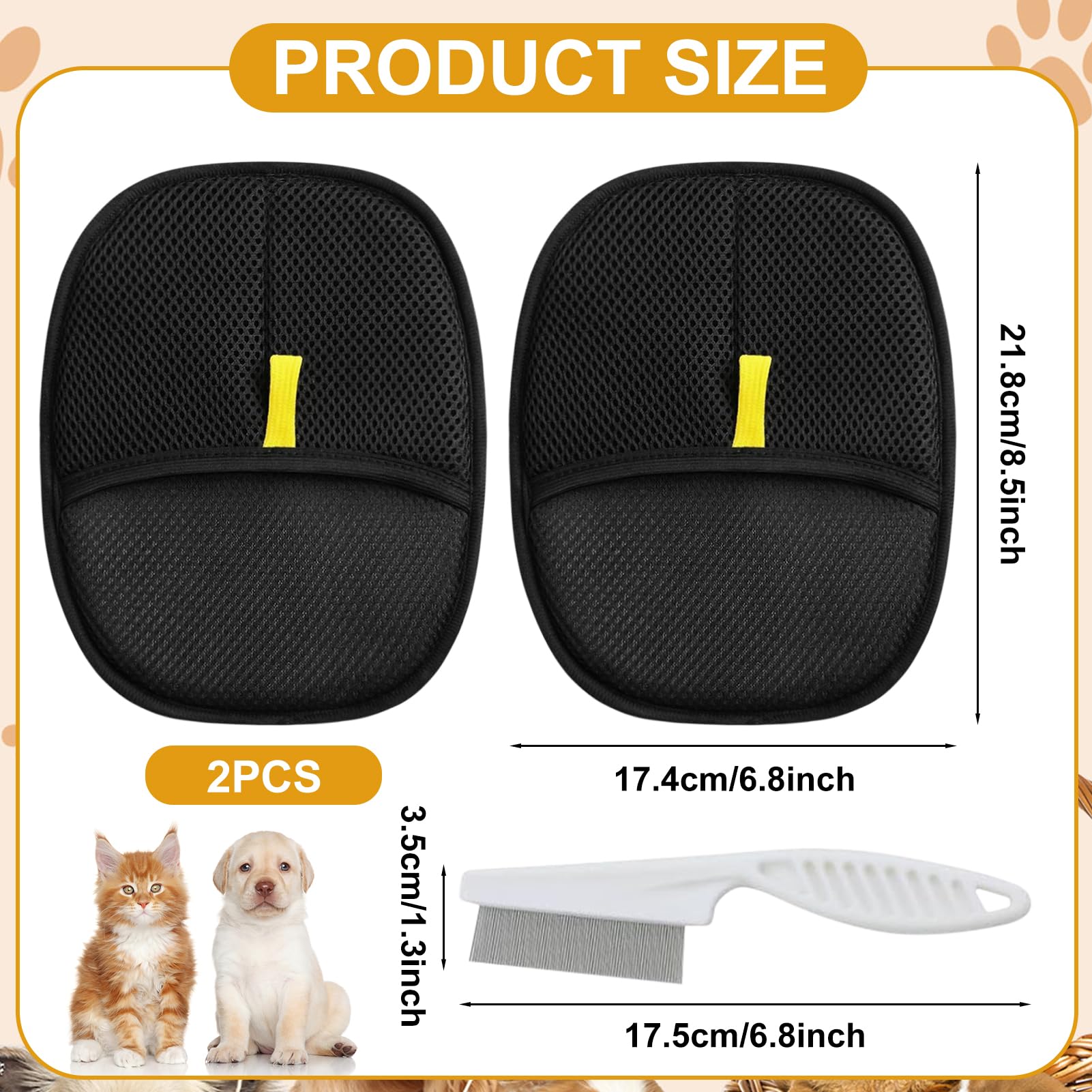 Gant Anti-Poils Réutilisable Pour Chat/Chien - Électrostatique + Peigne à Puces, Toilettage & Nettoyage