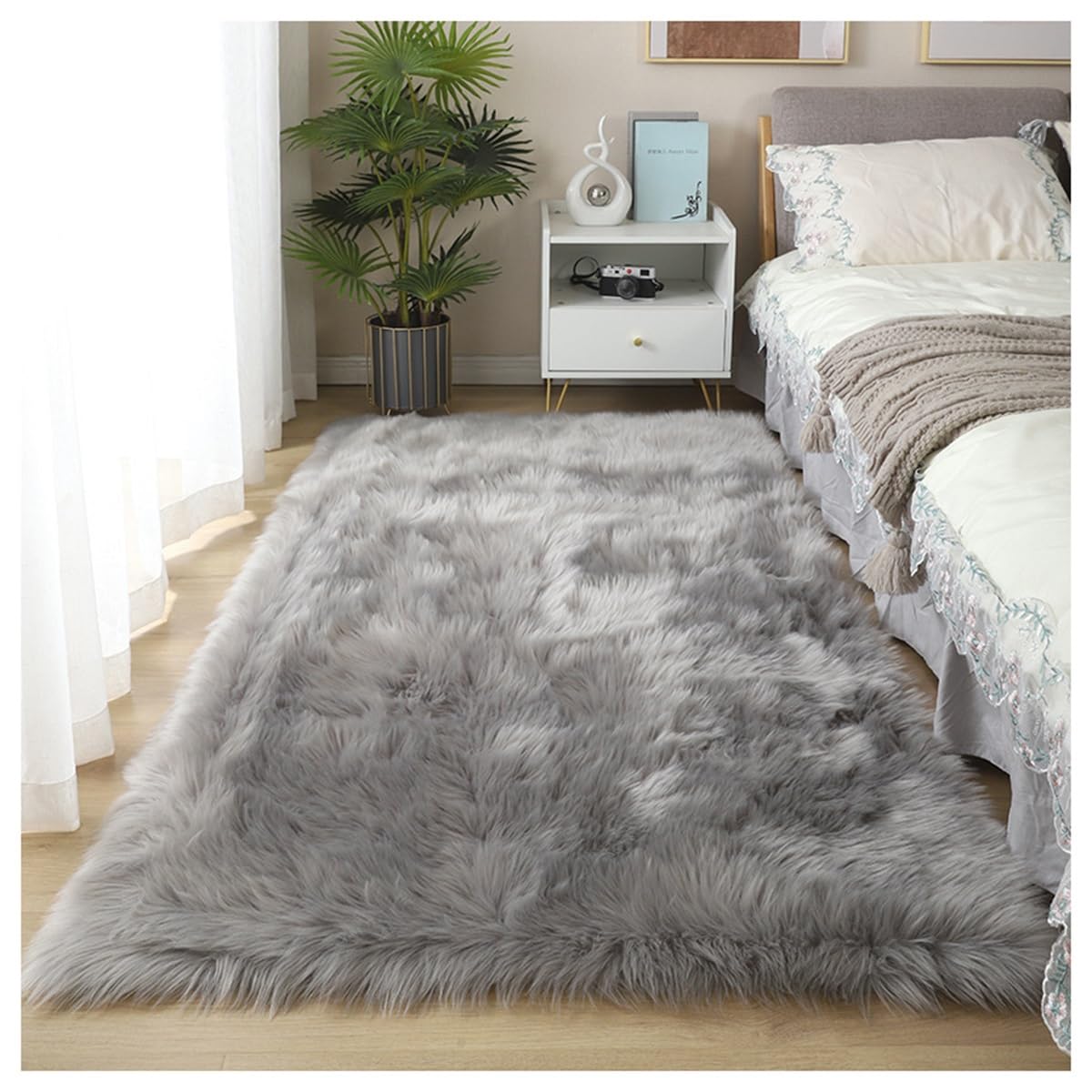 Tapis de salon en fausse fourrure douce moquette longhair moderne pour chambre d'enfant