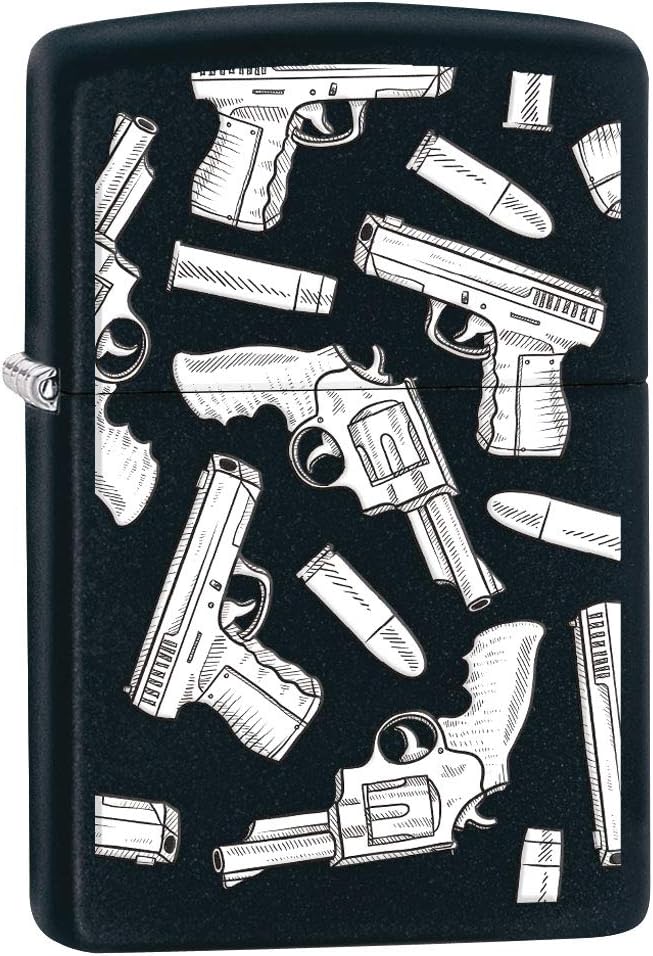 Zippo Lighter: Guns and Bullets Pattern - Black Matte 80508