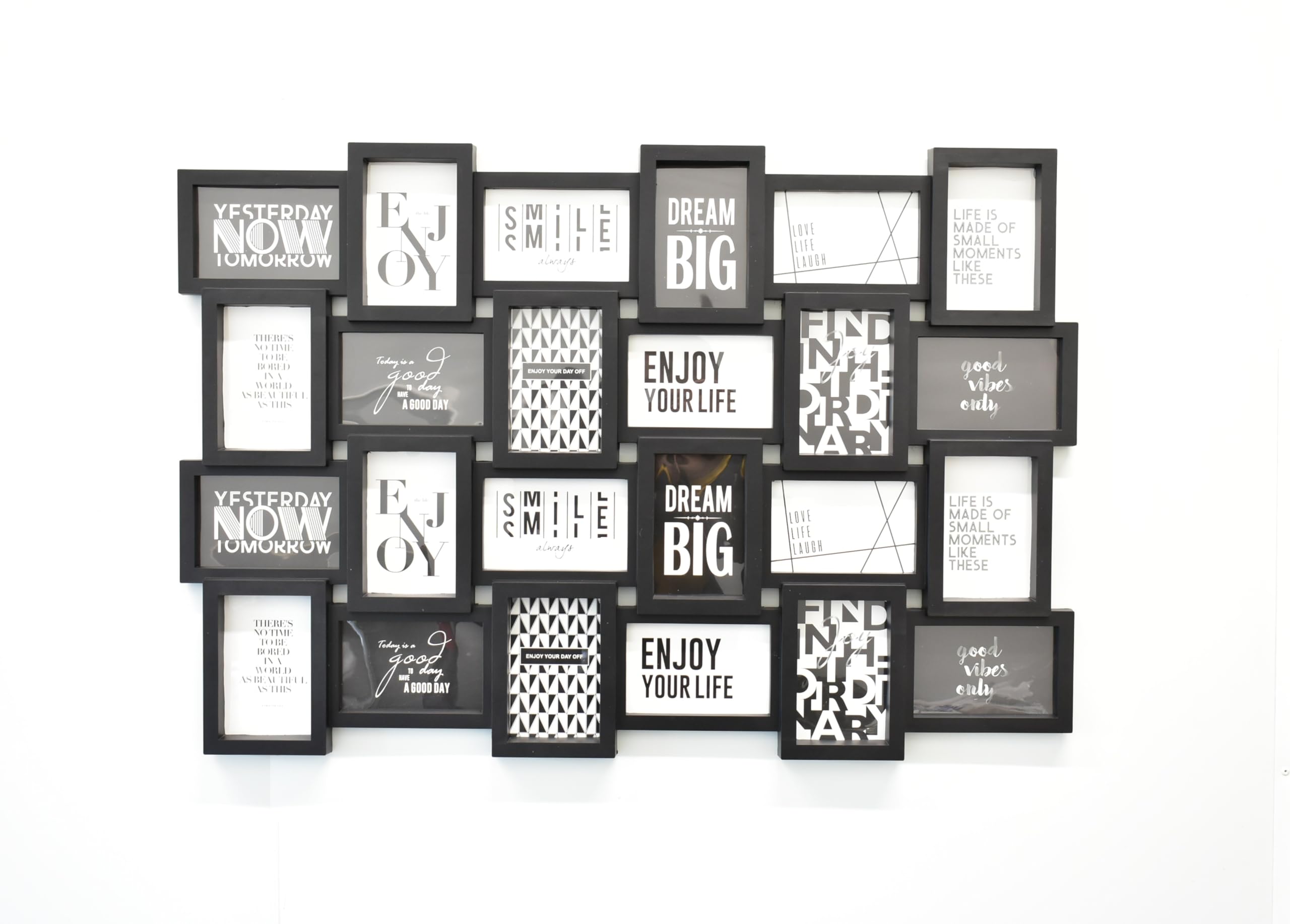 Deenz Black 24 Picture Multi Aperture Zig Zag Style Photo Frame For 24 Photos Holds 6X4 Home Decoration, Living Room, Bedroom Room, Eye-Catching Design (Black)