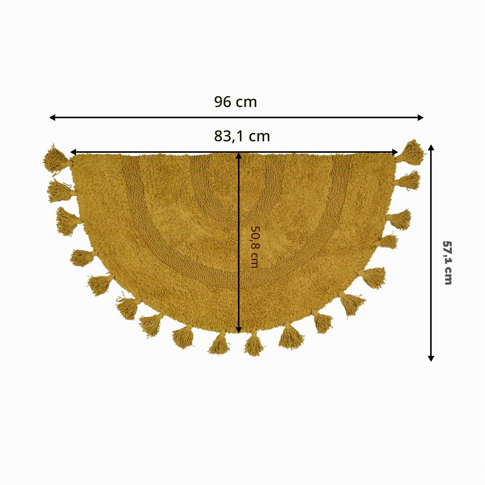 Tapis de bain bohème en coton tissé à la main avec pompons en coton antidérapant lavable pour salle de bain, douche, baignoire, moutarde, 50,8 x 81,3 cm