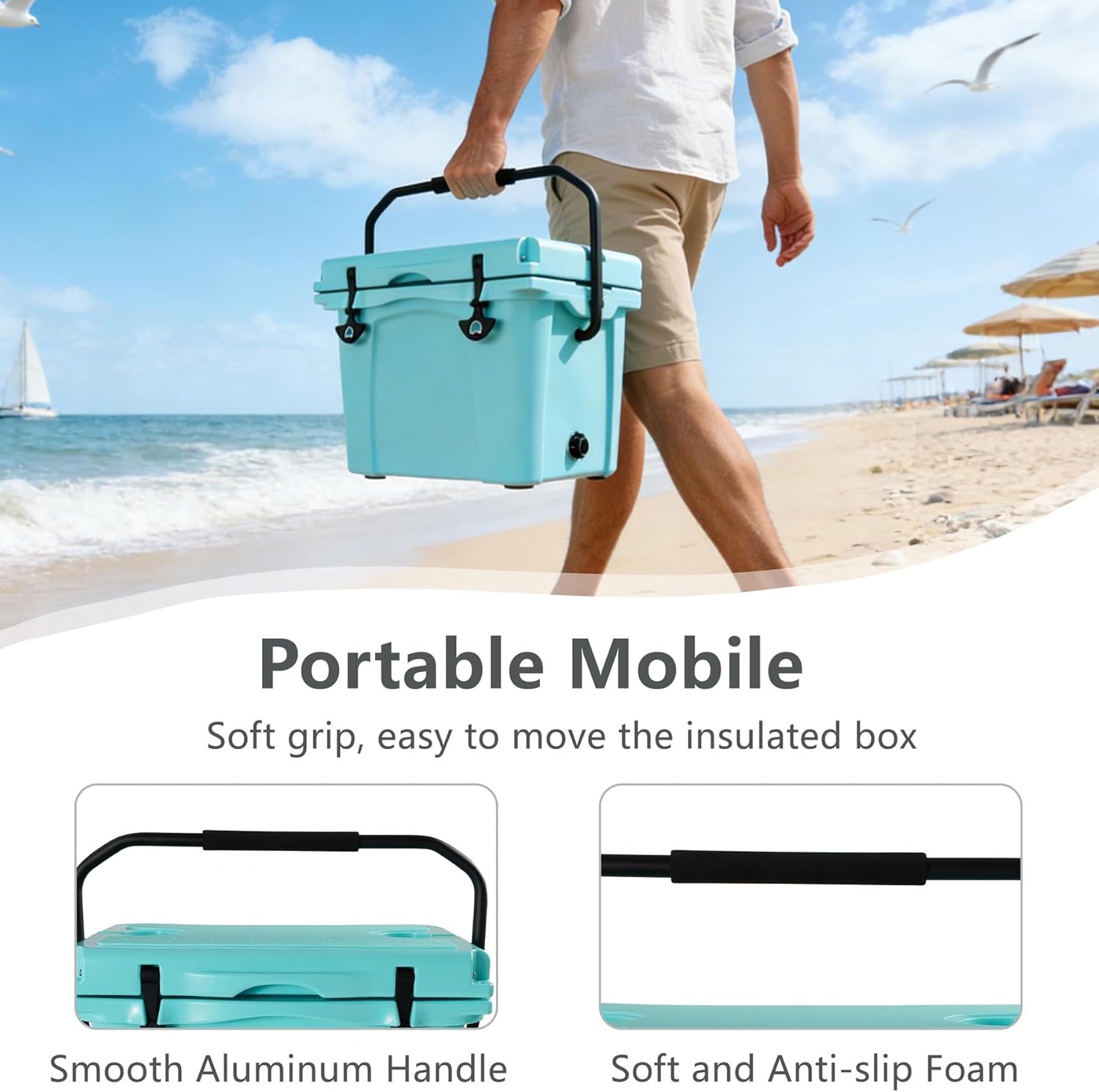 25QT Hard-Sided Rotomolded Coolers, Turquoise Small Ice Chest with T-Latches, Insulated Travel & Camping Cooler, Beach Essentials