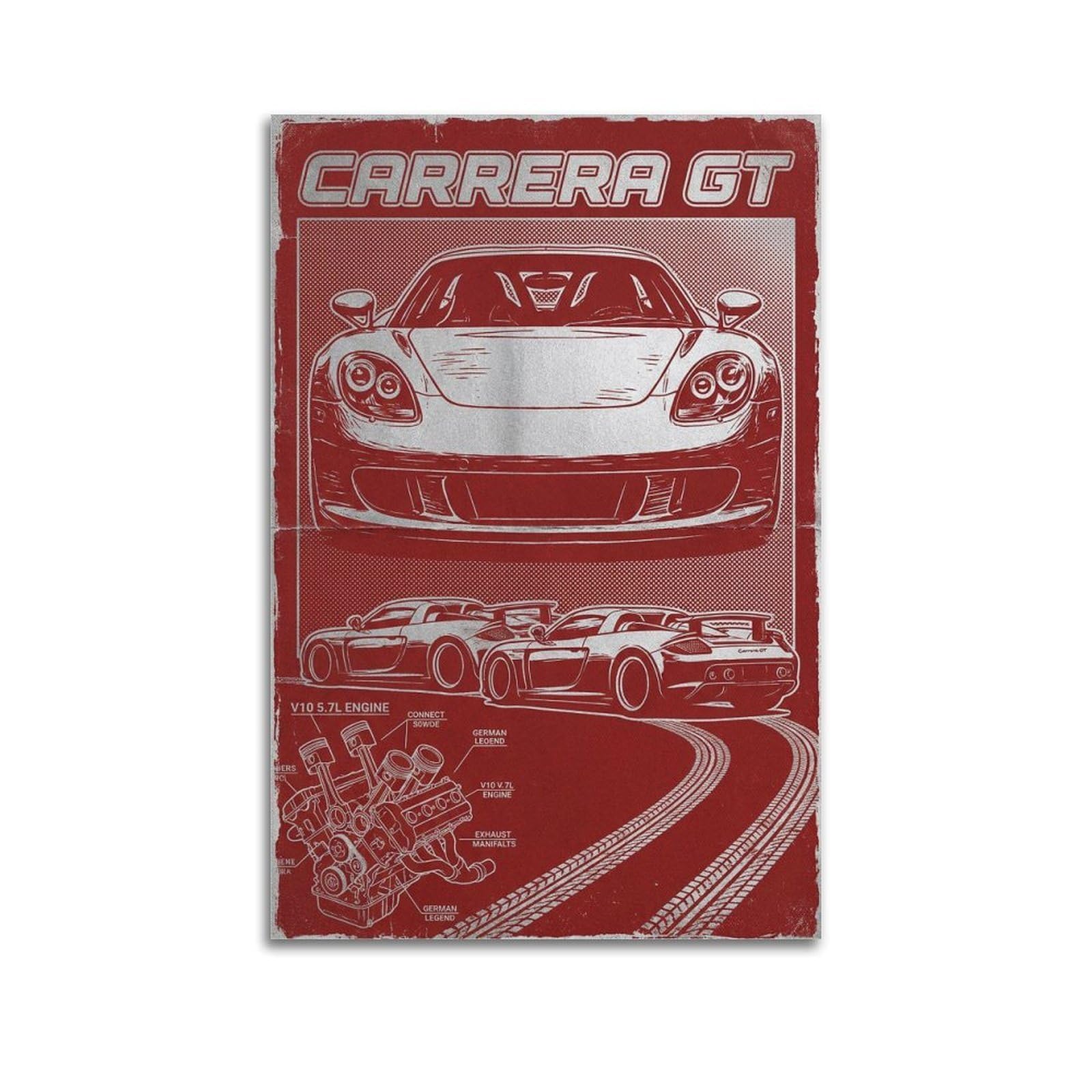 Xkuga Boys Unframe-Style Classic Supercar Poster Carrera Gt V10 Roadster Racing Modern Decorative Canvas Prints - Ideal Wall Art For Family, Man Cave, Game Room, & Girls Bedroom 20X30inch(50X75cm)