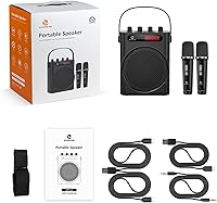 Vista 7 de ZOWEETEK Amplificador de voz de 60 W con 2 micrófonos inalámbricos, altavoz inalámbrico portátil con micrófono, máquina de karaoke, sistema PA