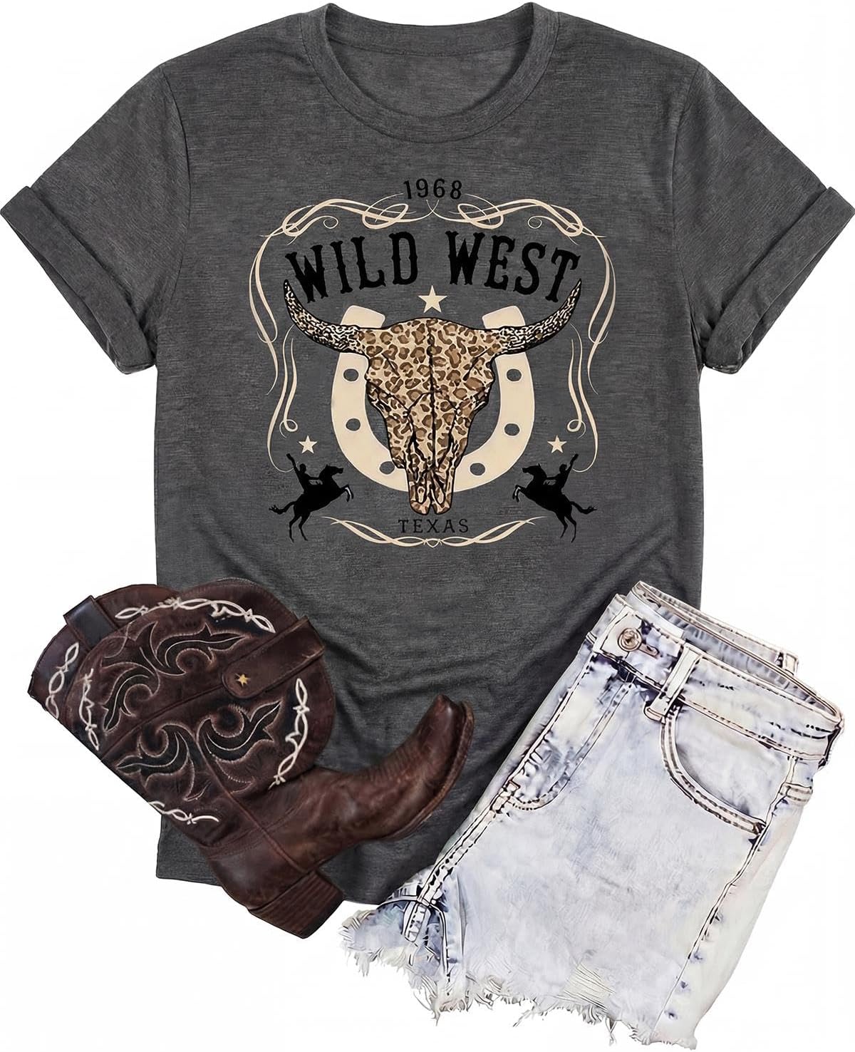 Western Shirts for Women Cow Skull Country Concert Graphic Tees