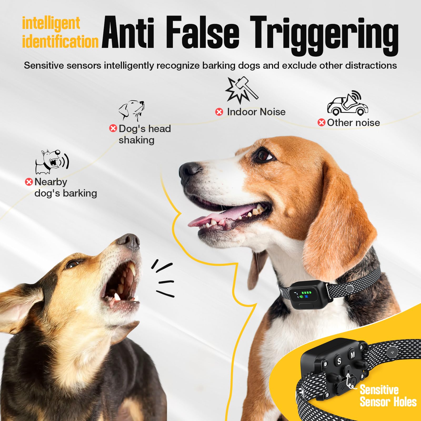 MASBRILL Collar Antiladridos Perros Recargable, Detección Inteligente de Ladridos con Vibración, Sonido, Sensibilidad Ajustables Collares Antiladridos para Perros Pequeños Medianos y Grandes, Negro