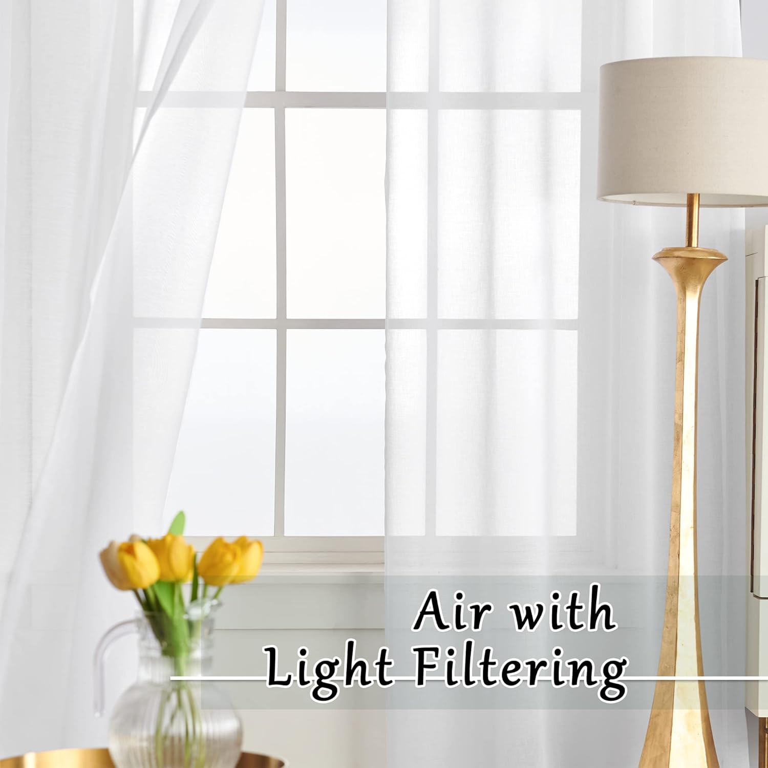 MAIHER Faux Linen Extra Long Sheer Curtains Grommet, 16ft Voile Sheer High Ceiling Curtains Drapes for High Living Room Bedroom 2 Story (White, 50" W x 192" L, 1 Panel)