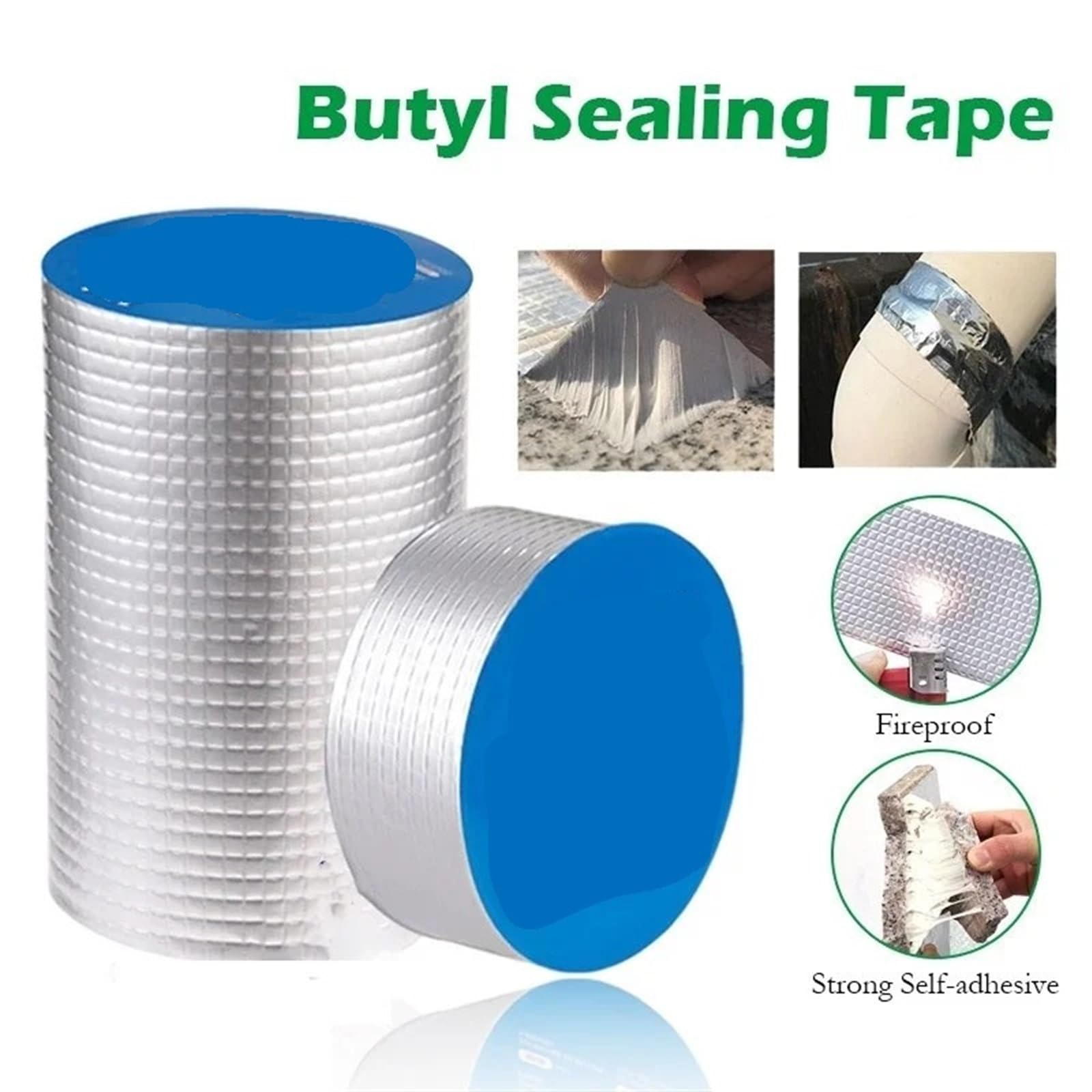 Cinta de Butilo Cinta de goma de butilo de papel de aluminio, cinta adhesiva for reparación de fugas de tuberías de techo, resistente al agua, antifugas, resistente al agua(Color:15cmx5 Meters)