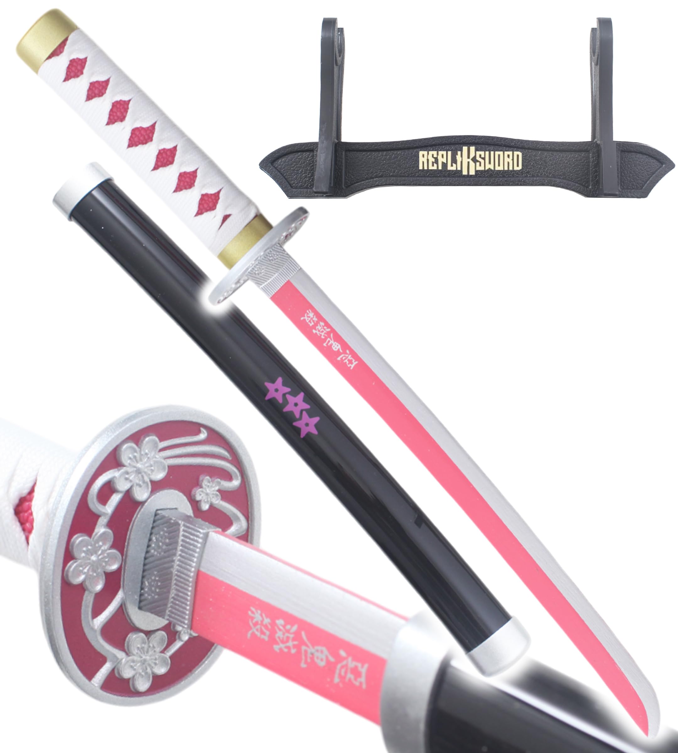 REPLIKSWORD Mini Katana Bois Lame Kanao Tsuyuri Épée Sabre - 45cm + Presentoir