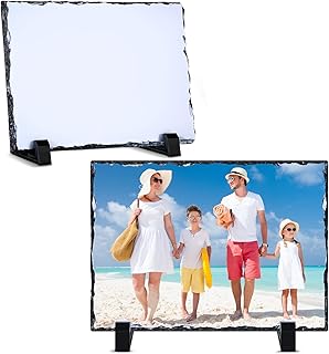 Gersoniel 2 Pieces Sublimation Blank Slate Rock Stone Photo Frame Heat Transfer Rectangular Picture Frame with Display Holder for Heat Press Machine (6 x 7.9 Inch)