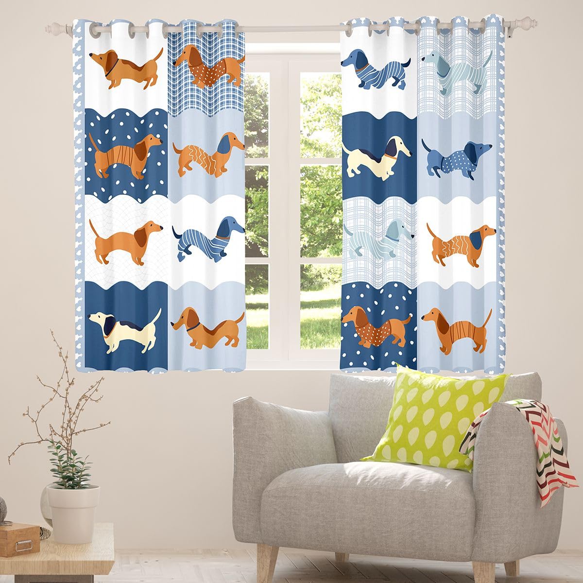 Homewish Tende oscuranti a 2 pannelli, motivo bassotto, 117 x 183 cm