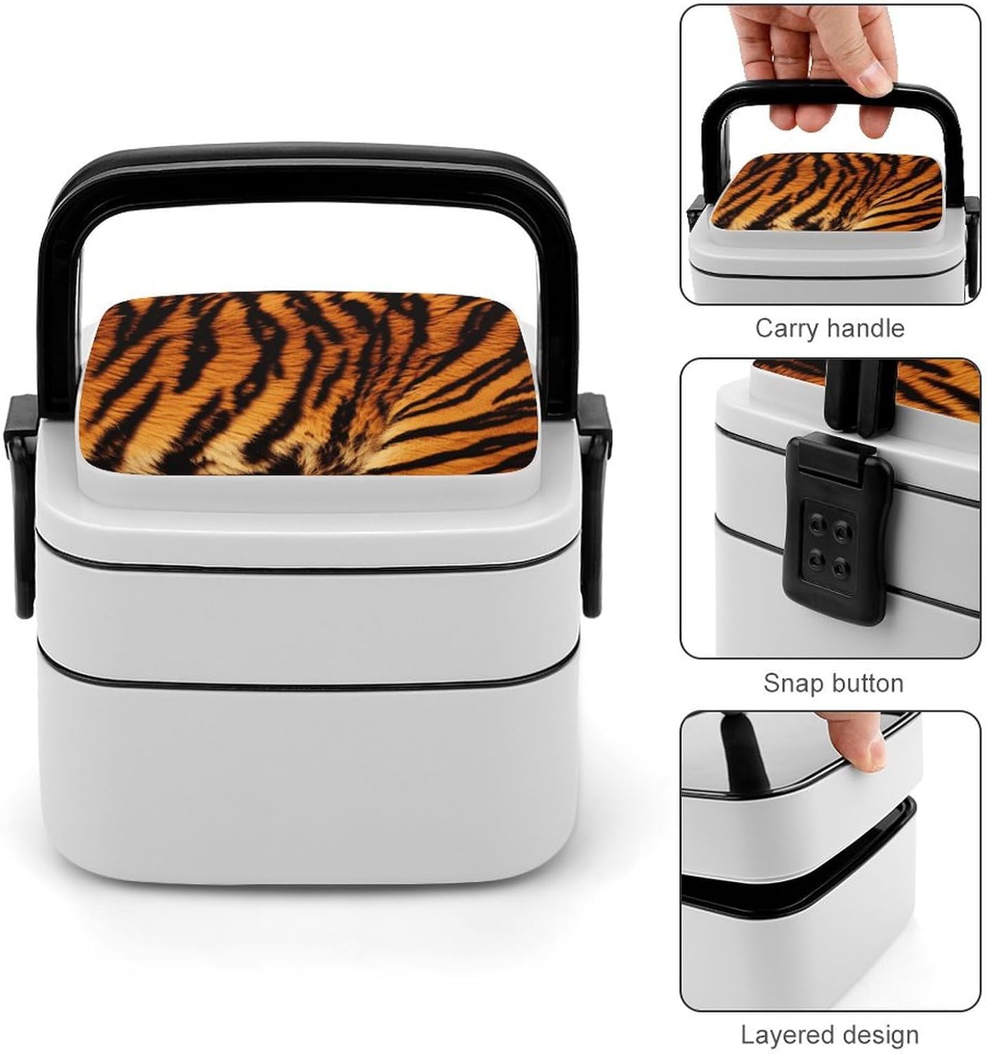 Adults Lunch Box Adult Bento Box Stackable Bento Box BPA-Free Tiger Striped Pattern Lunch Box Food Container Ideal for Meal Prep, Work, And On The Go