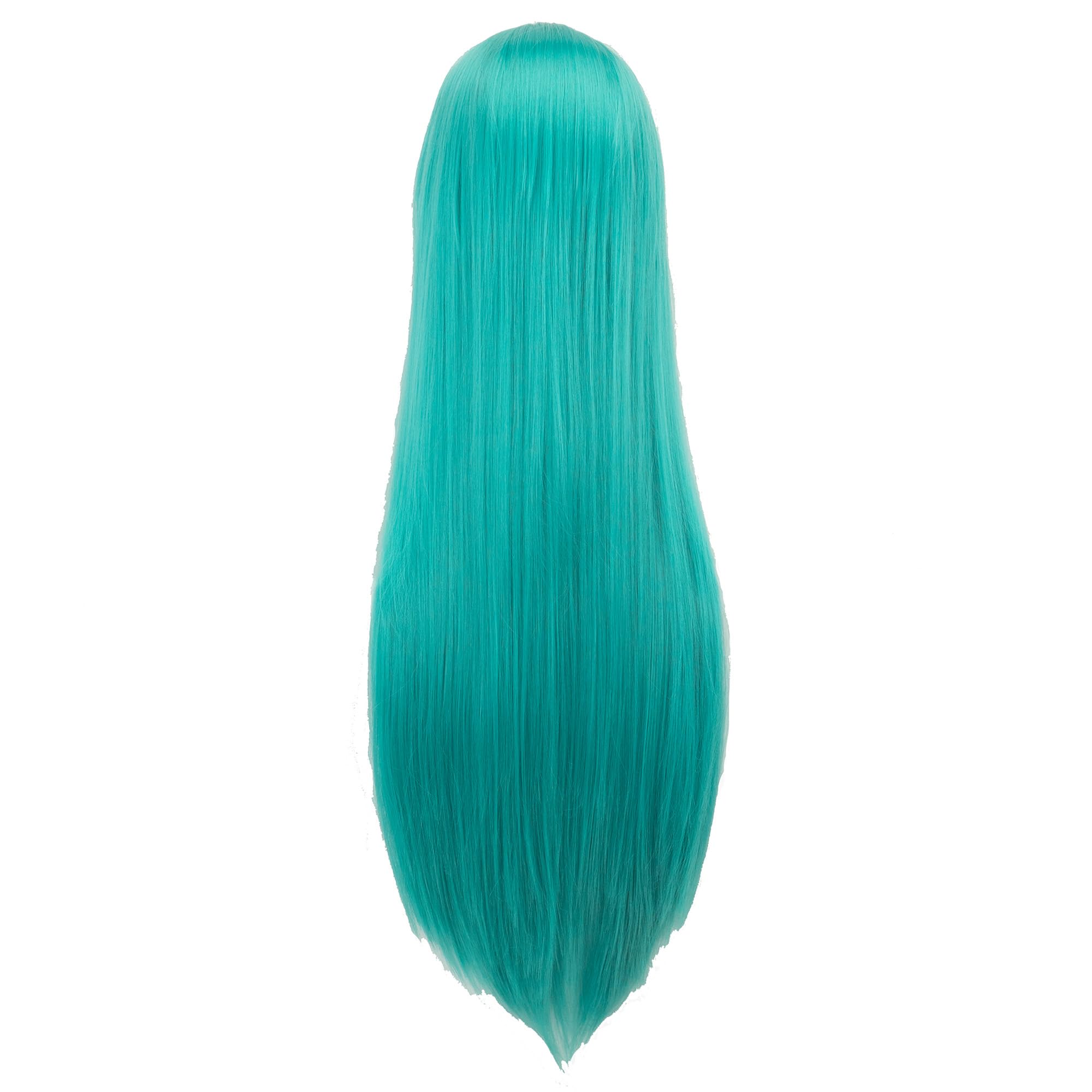 IMISSU 80cm Long Straight Natural Hair Cosplay Wigs with Bangs Colorful Halloween Costume Party Wig for Girl (Lake Blue) - Image 3