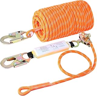 Fall Protection Safety Rope 50FT, Heavy Duty Vertical Lifeline Assembly with Grab Snap Hooks Shock Absorber, Safety Lanyard for Roofing Tree Climbing Construction