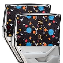 Car Window Shades, 2 Packs Magnetic car Sun Shade for Baby, Double Layers Magnetic Colourful Space Pattern for Full Covers/Half Shade Options, Window Curtains for Heat/UV Protection Sun Block Covers