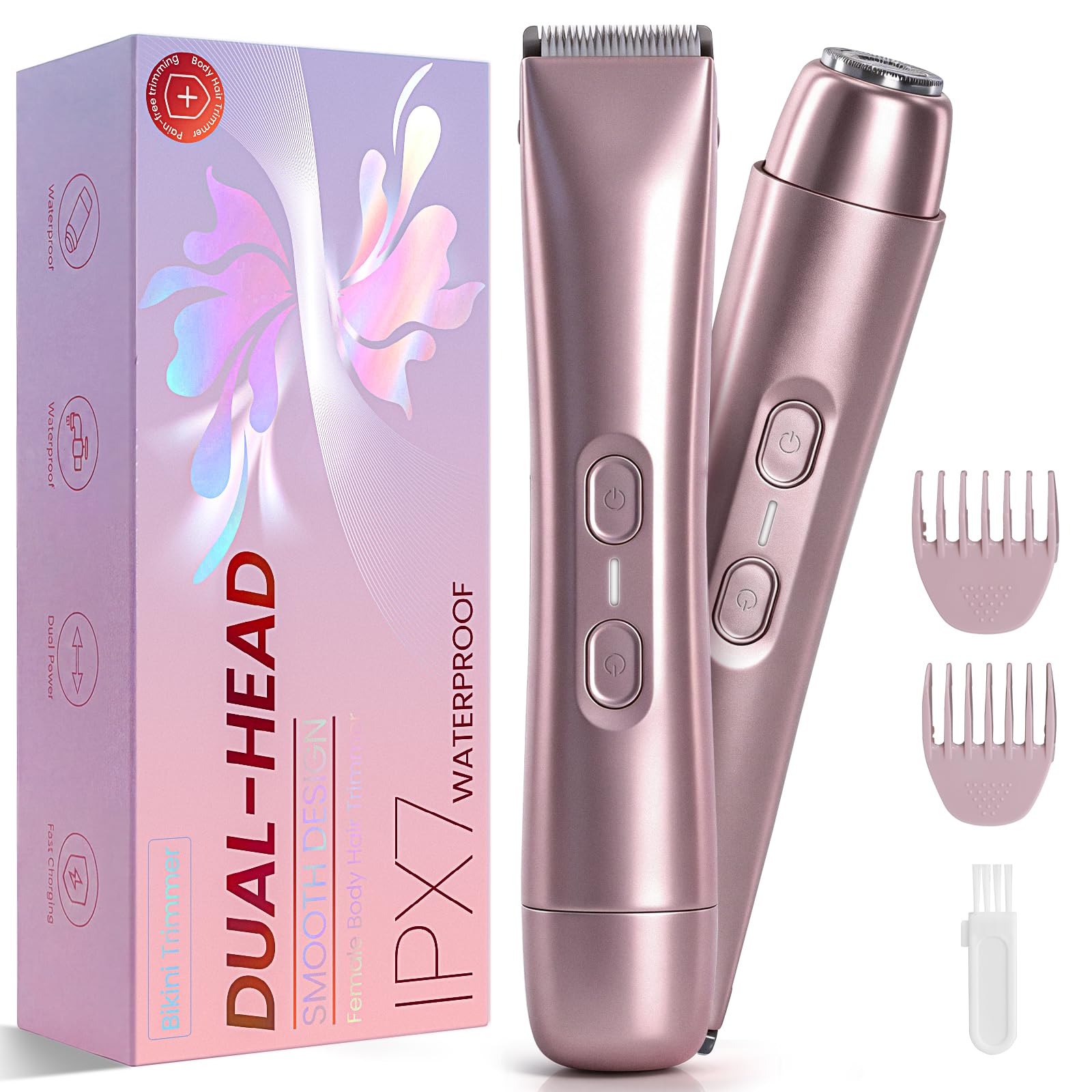 Rasoir pour femme, 2 en 1, double tête, rechargeable par USB, pour le visage, rasoir électrique pour les jambes, les bras et le visage, étanche IPX7 (or rose)