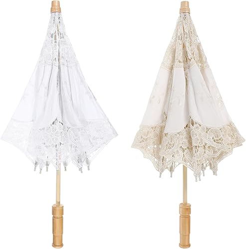 Miniatura 8 de Gadpiparty Paraguas de encaje vintage para boda, paraguas de encaje para novia, paraguas pequeño para manualidades, de encaje blanco, paraguas