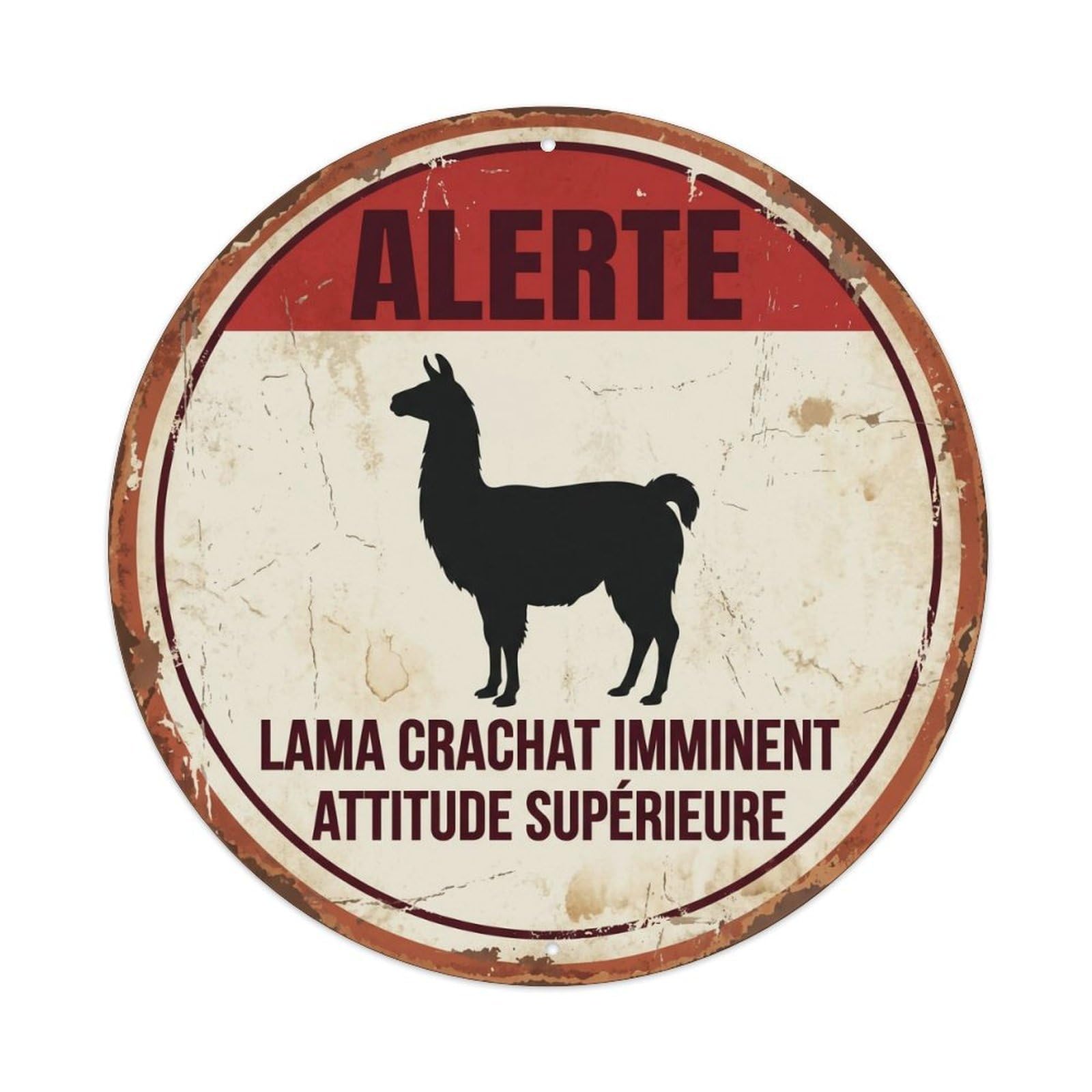 Fqcyn Style Sassy Llama Drama Queen Metal Tin Sign Plaque Wall Decor For Cafe, Club Bar, Office, Home Garden Round Metal Poster 8X8inch