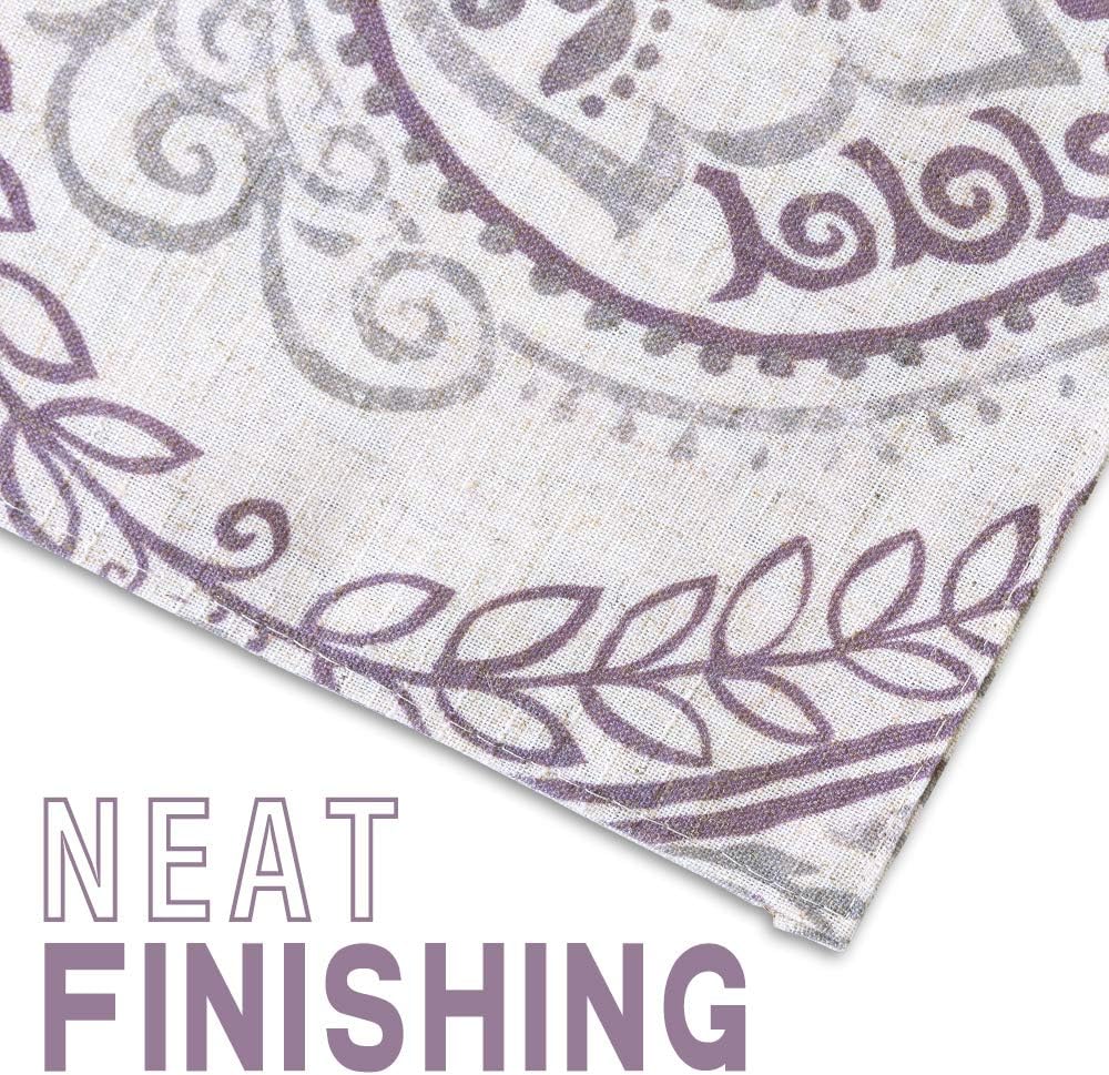 JINCHAN Linen Textured Tablecloth for Kitchen Jacobean Floral Printed Kitchen Tablecloth Linen Textured Kitchen Table Cover (1 Panel 13" W x 72" L Purple on Beige)