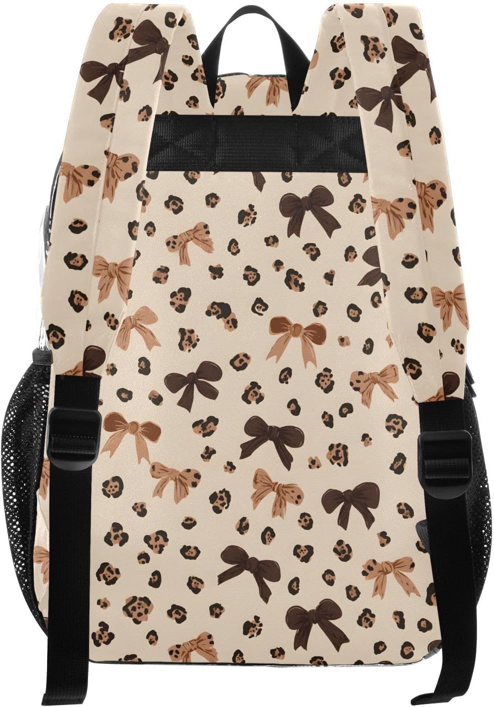 Leopard Print Bow Brown Clear Backpack Heavy Duty See Through Transparent PVC BookBag for Kids Boy Girl Adult School Work