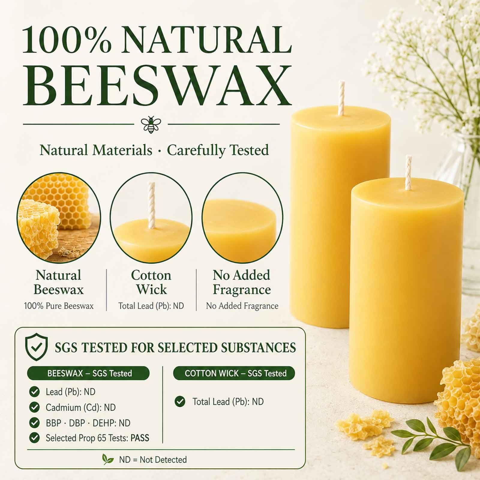 Juego de velas de cera de abeja de 6.210 horas de larga duración, velas de cera de abeja pura, sin goteo, sin humo y orgánicas, para el hogar, oración, fiestas, velas de pilar amarillo claro sin