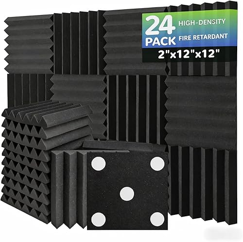 Miniatura 14 de Paquete de 28 paneles de espuma acústica, 12 x 12 x 1 pulgadas, paneles de espuma a prueba de sonido diseñados por Mirovant para paredes, cuñas de