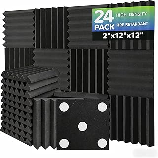 24 Pack Acoustic Foam Panels, 12 x 12 x 2 Inches Mirovant Designed Sound Proof Foam Panels for Walls Soundproofing Wedges Studio Foam Noise Absorbing Black