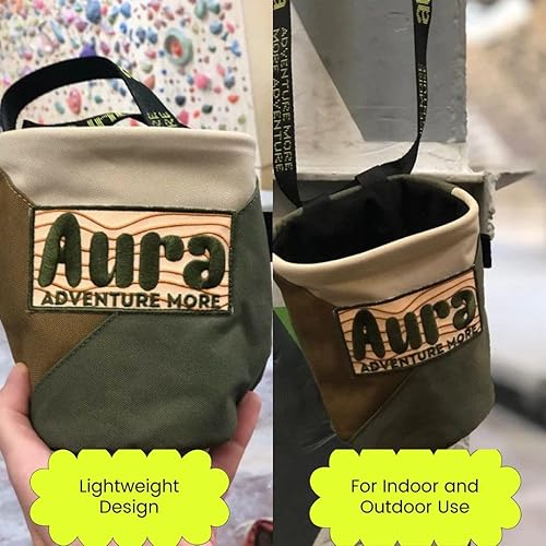 Miniatura 5 de Bolsa de tiza para escalada en roca de Aura - Bolsa de tiza Bouldering con cuerda de dibujar - Cinturón personalizado con hebilla ajustable - Equipo
