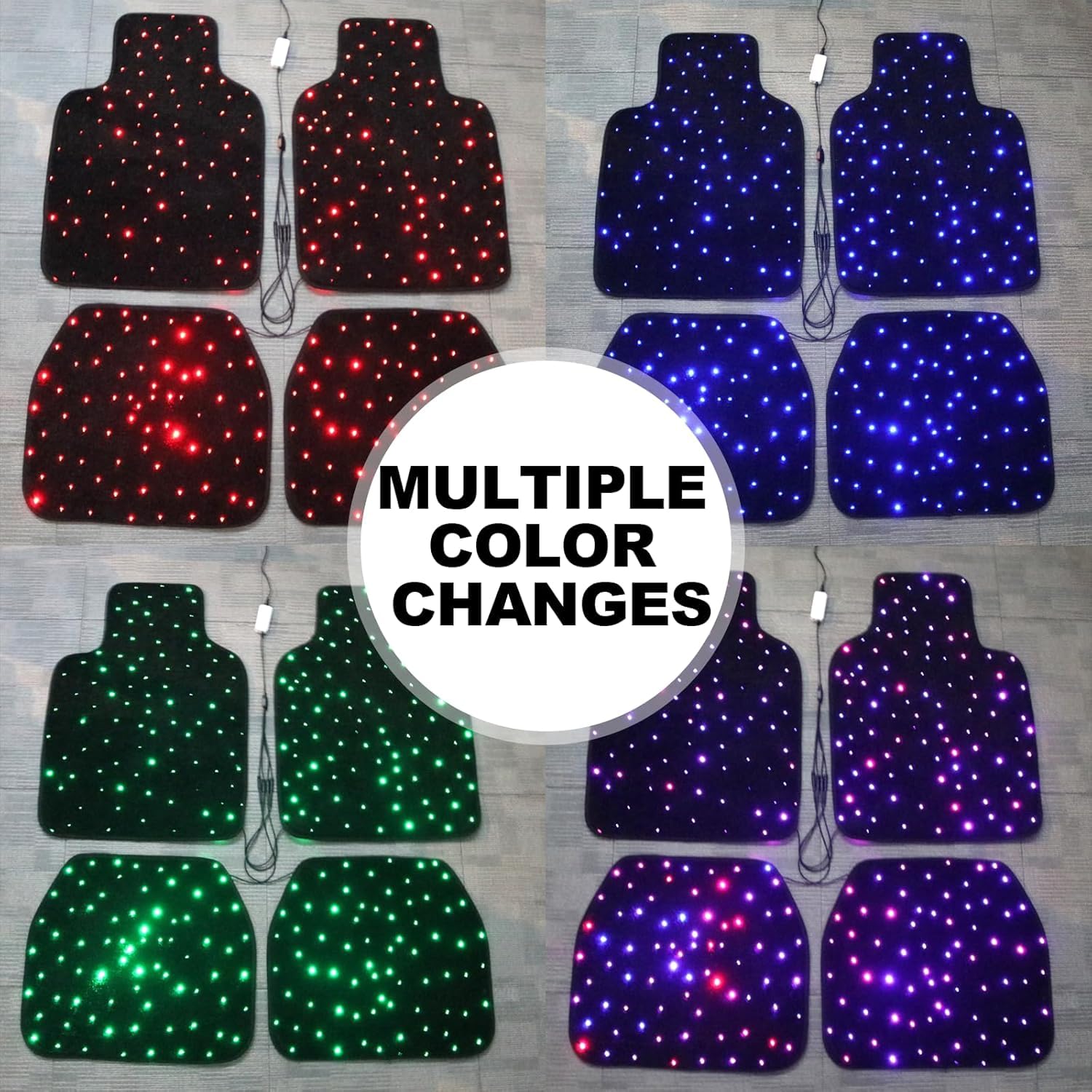 Tapis de Voiture Starlight, Tapis LED en Fibre Optique, Tapis Imperméables Antidérapants 7 Couleurs, Accessoires de Sol Universels pour SUV, Berline, Van Type-C