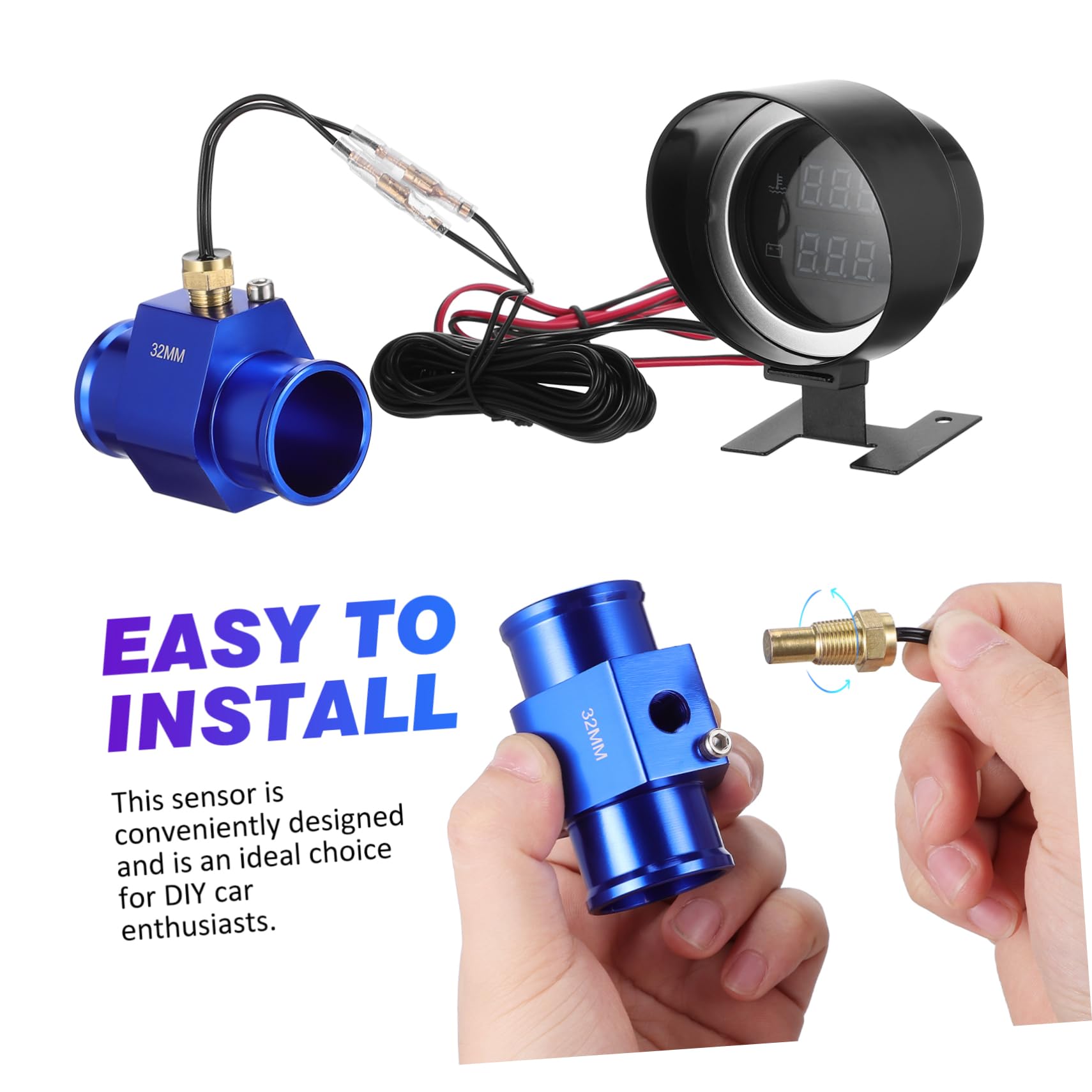 Ciieeo Manometro Digitale Temperatura e Voltmetro Auto Display LED Alta Precisione Adattatore Incluso per Installazione Rapida Compatibile con Moto Auto e Camion