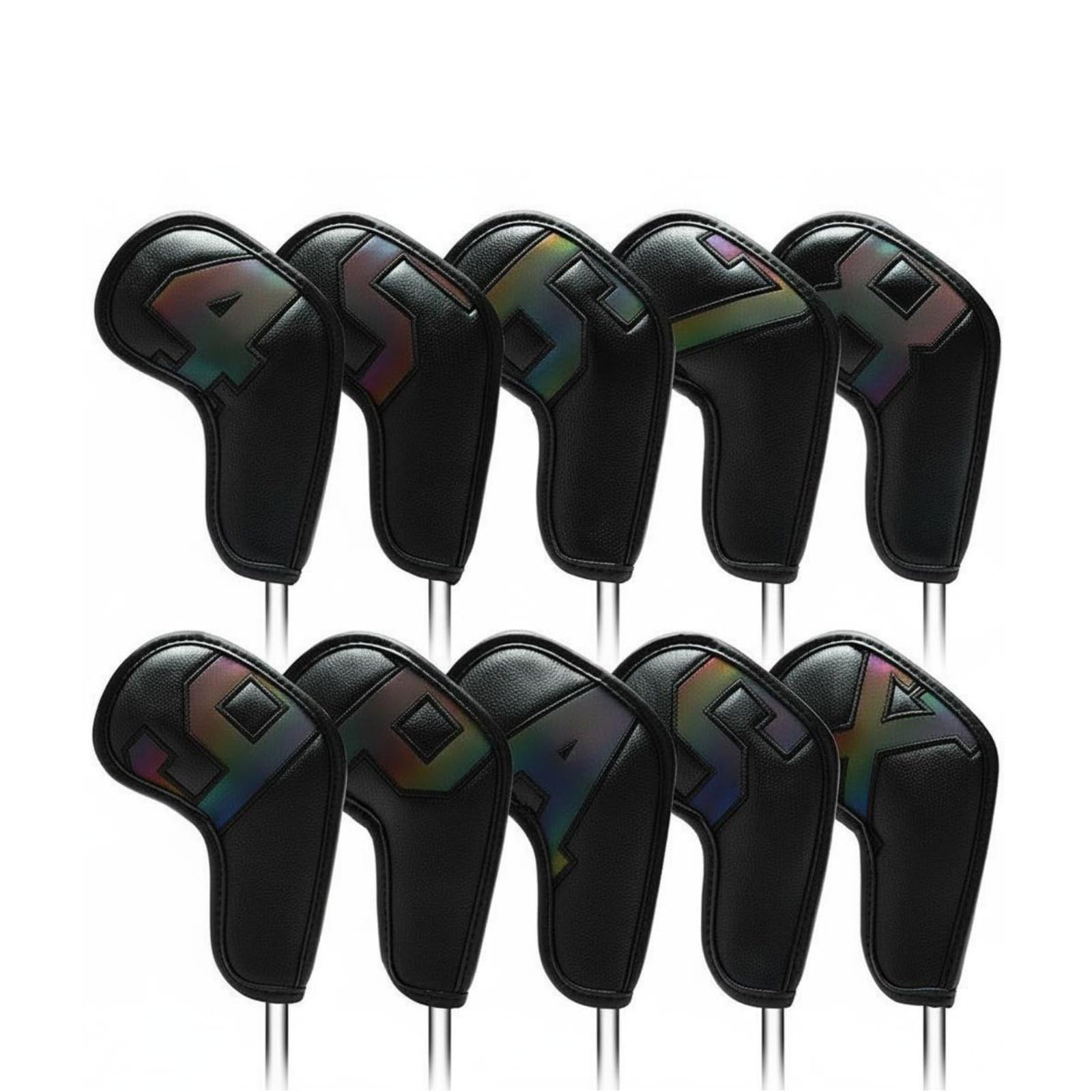 Fundas de Hierros de Golf Fundas Protectoras Cubiertas Protectores Capuchones en Material PU Resistente al Agua con Números para, Negro Láser