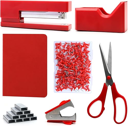 Miniatura 8 de UPIHO - Suministros de oficina rosa intenso, accesorios de escritorio rosa intenso, juego de grapadora y dispensador de cinta para mujeres con