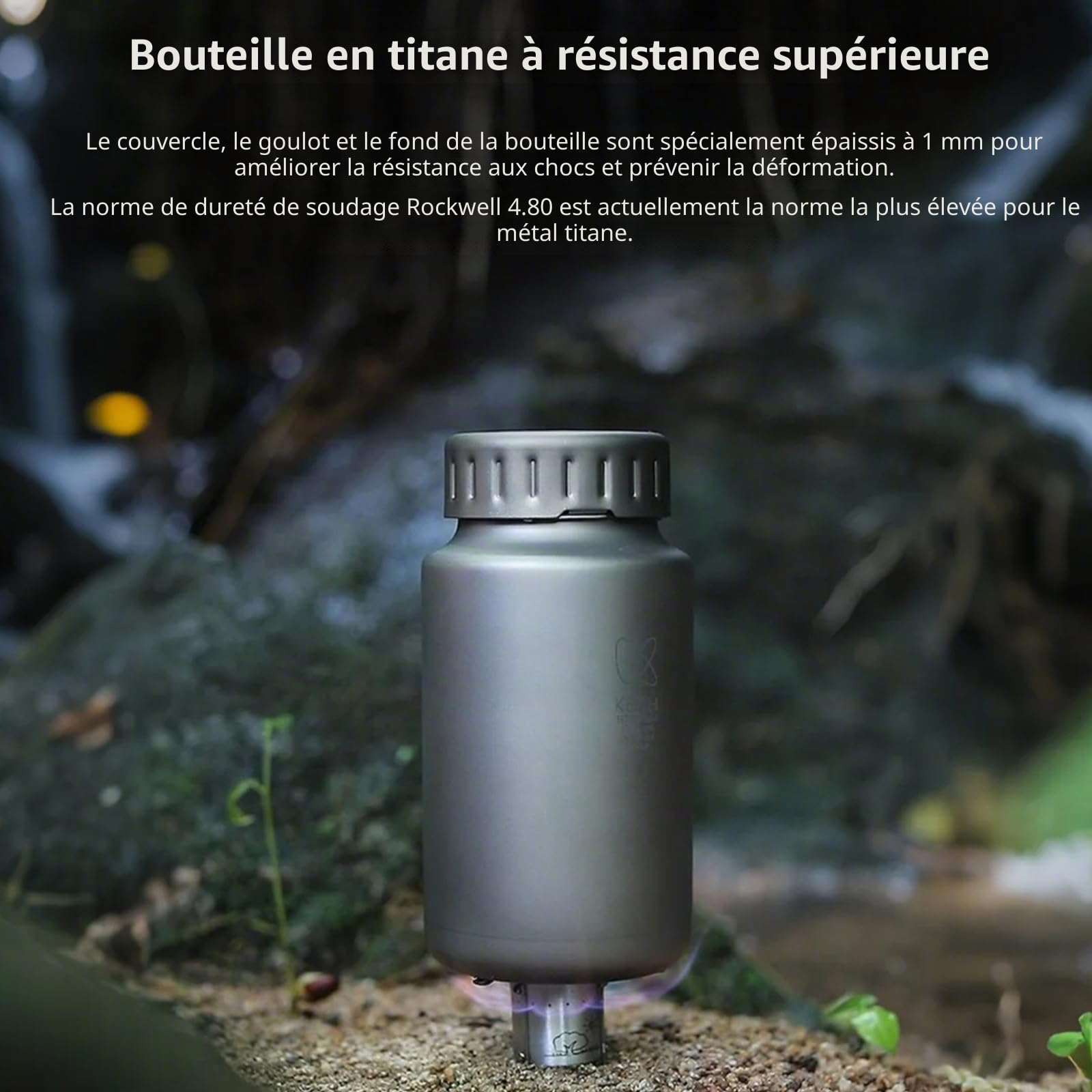Keith Bouteille d'eau légère en titane - Large ouverture - Bouteille d'eau de camping - Gobelet de randonnée - Escalade - Cyclisme - Avec sac de rangement (900 ml Ti3035)