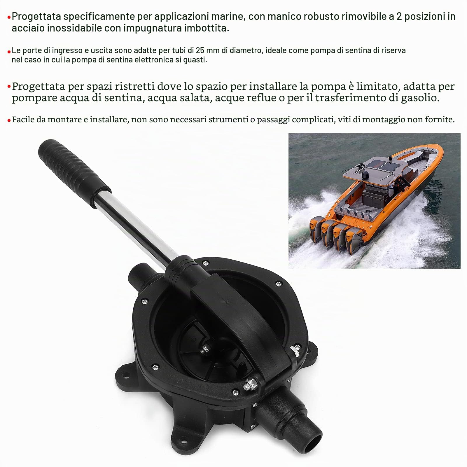 Fyearfly Pompa di Sentina Manuale, 45L/min/720 GPH Pompa Acqua Autoadescante, Pompa di Trasferimento Acque Reflue Marine a Membrana per Diesel, Rifiuti, Acqua Salata, Acqua di Sentina